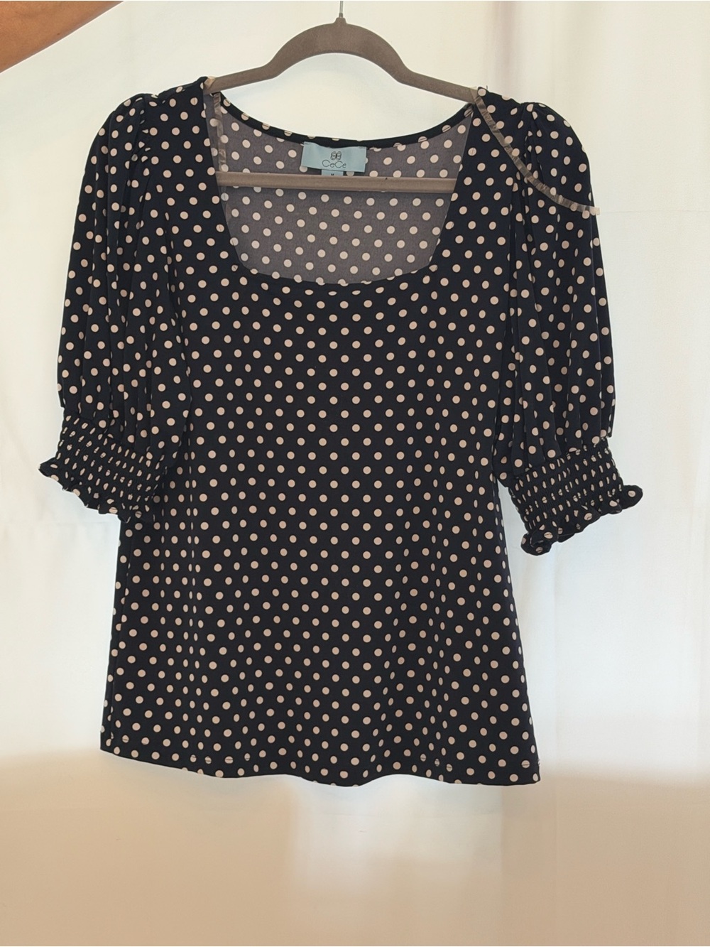 CeCe Black Polka Dot Puff Sleeve Blouse